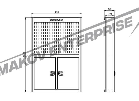 Чертеж производственного навесной шкафа для хранения инструментов KronVuz Box 5012